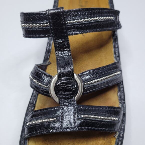 NAOT Brasilia Black Gloss Leather Silver Studs Sandals 37 (US 6.5) Adjust Strap - Picture 7 of 9